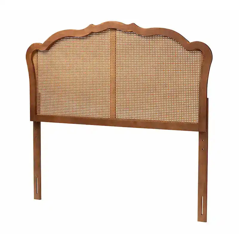 Leandra Classic and Traditional Ash Walnut Finished Wood Headboard with Rattan