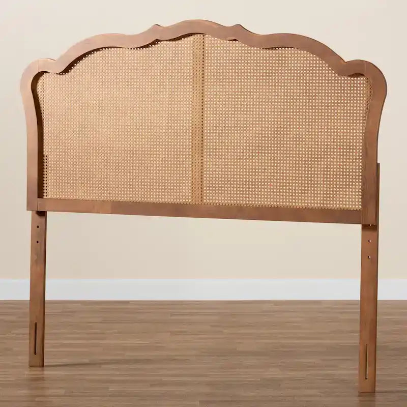 Leandra Classic and Traditional Ash Walnut Finished Wood Headboard with Rattan