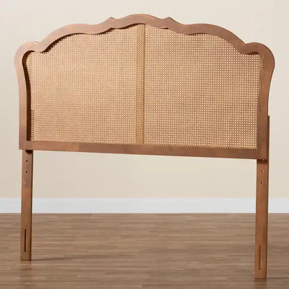 Leandra Classic and Traditional Ash Walnut Finished Wood Headboard with Rattan