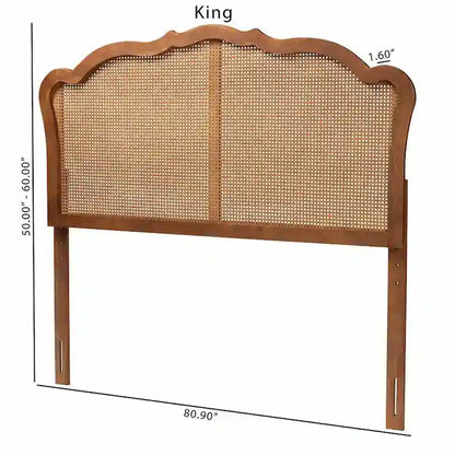 Leandra Classic and Traditional Ash Walnut Finished Wood Headboard with Rattan