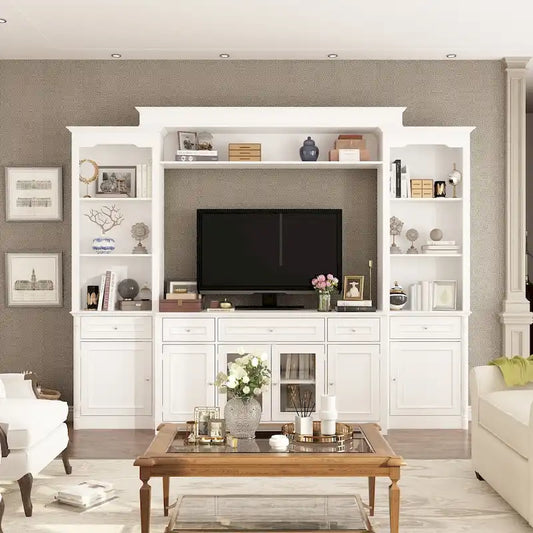 Large Entertainment Center Bookshelves 57x38 inch Hutch Space for TV