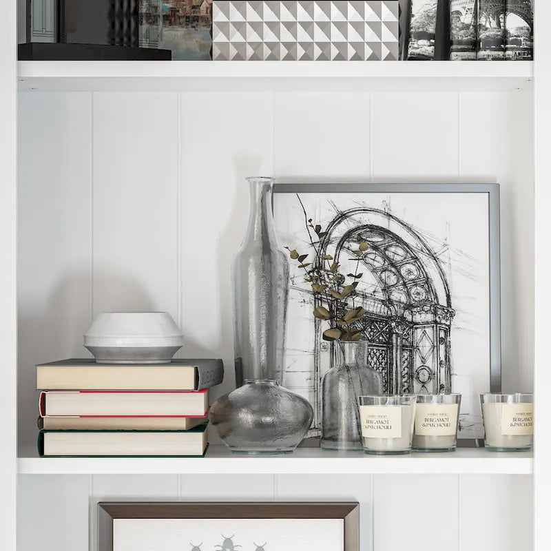 Large Entertainment Center Bookshelves 57x38 inch Hutch Space for TV