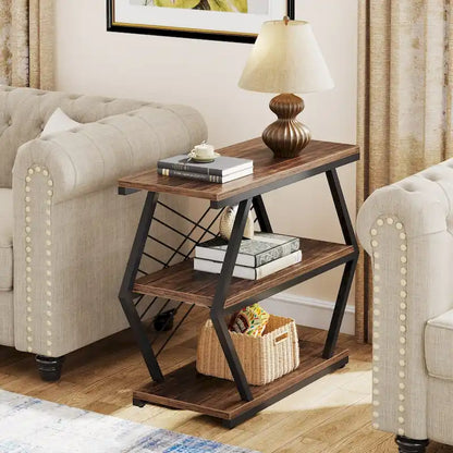 3-tier Rectangular End Side Table with Metal Frame for Living Room, Nightstand Bedside Table for Bedroom
