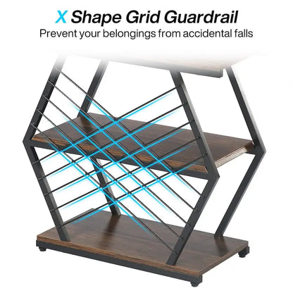 3-tier Rectangular End Side Table with Metal Frame for Living Room, Nightstand Bedside Table for Bedroom