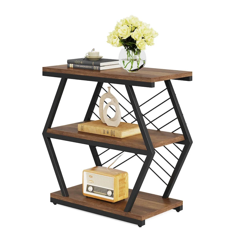 3-tier Rectangular End Side Table with Metal Frame for Living Room, Nightstand Bedside Table for Bedroom