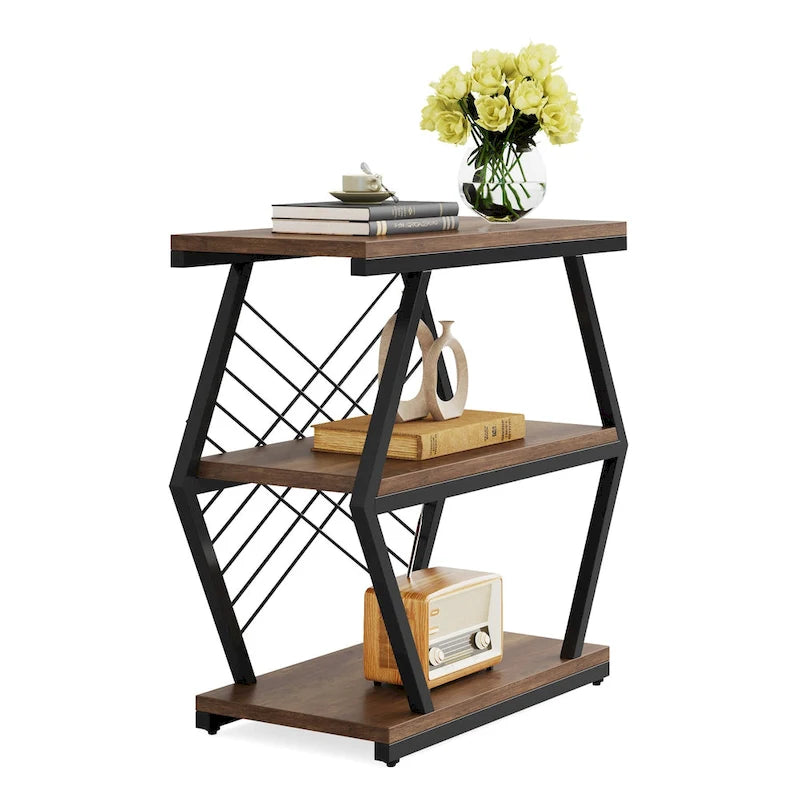3-tier Rectangular End Side Table with Metal Frame for Living Room, Nightstand Bedside Table for Bedroom