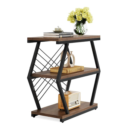3-tier Rectangular End Side Table with Metal Frame for Living Room, Nightstand Bedside Table for Bedroom