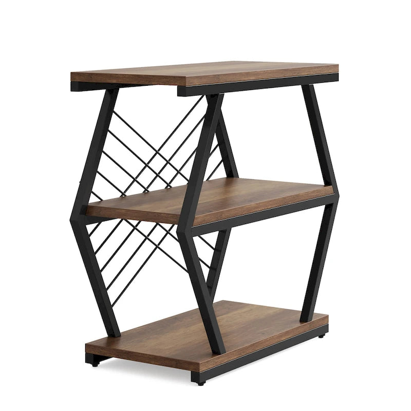 3-tier Rectangular End Side Table with Metal Frame for Living Room, Nightstand Bedside Table for Bedroom