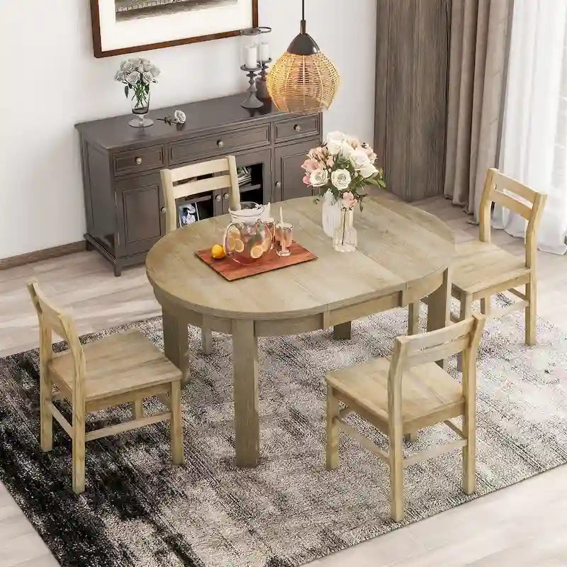 Merax Farmhouse 5-Piece Extendable Round Dining Table Set
