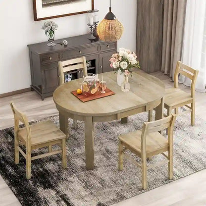 Merax Farmhouse 5-Piece Extendable Round Dining Table Set