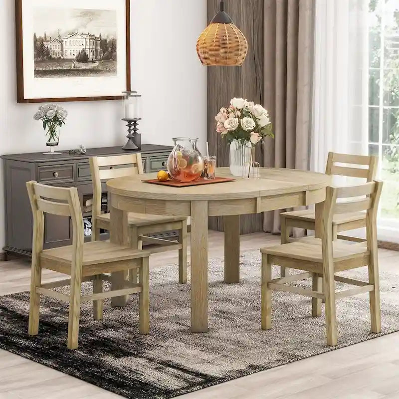 Merax Farmhouse 5-Piece Extendable Round Dining Table Set