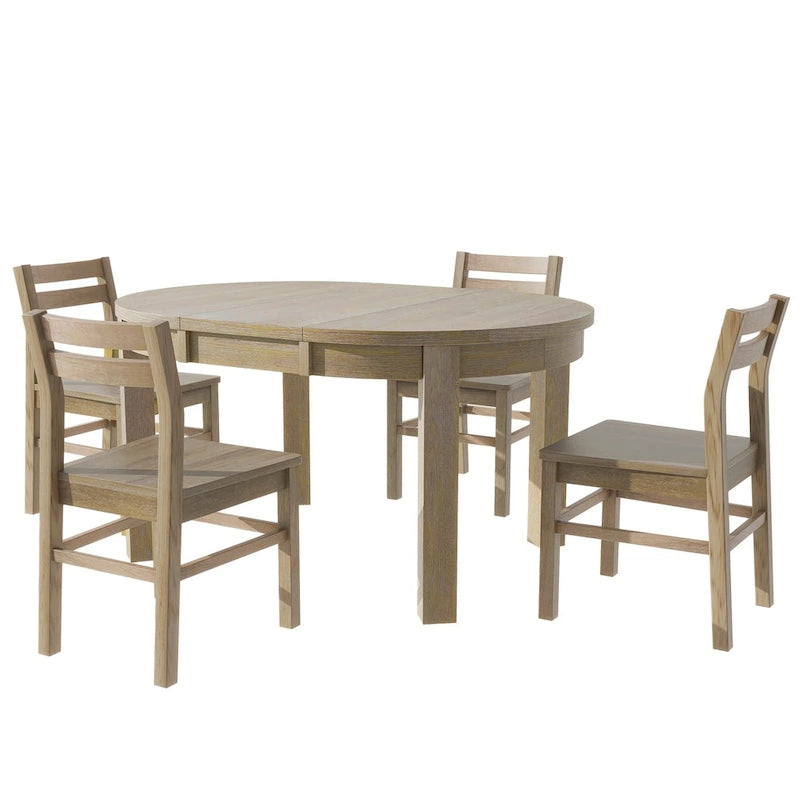 Merax Farmhouse 5-Piece Extendable Round Dining Table Set