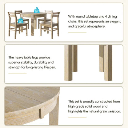 Merax Farmhouse 5-Piece Extendable Round Dining Table Set