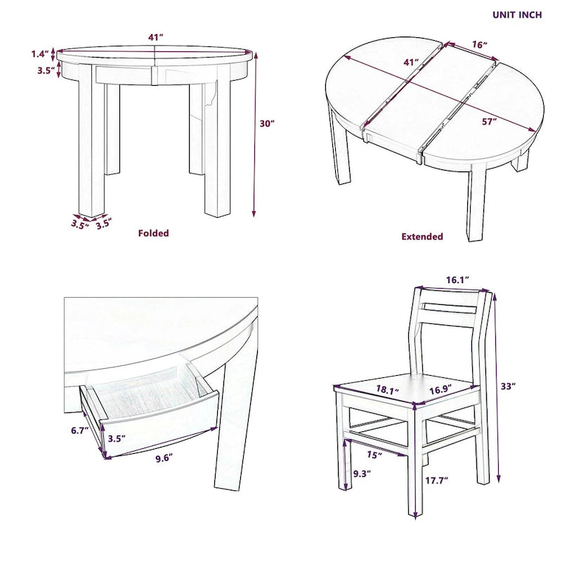Merax Farmhouse 5-Piece Extendable Round Dining Table Set