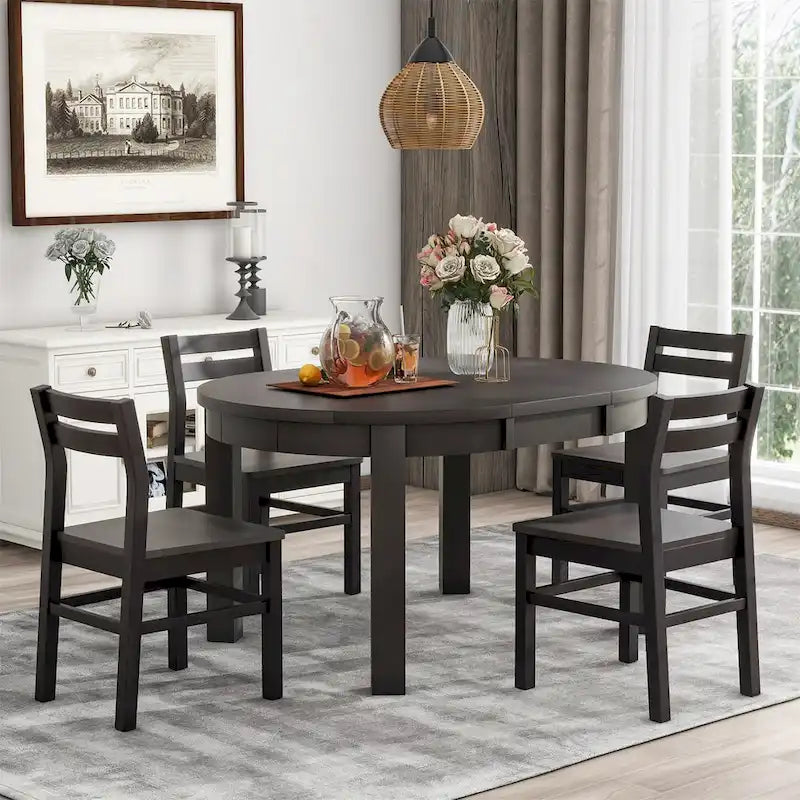 Merax Farmhouse 5-Piece Extendable Round Dining Table Set