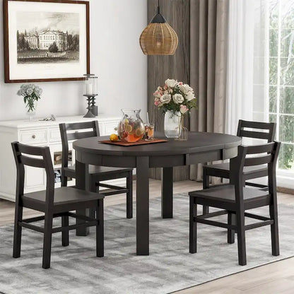 Merax Farmhouse 5-Piece Extendable Round Dining Table Set