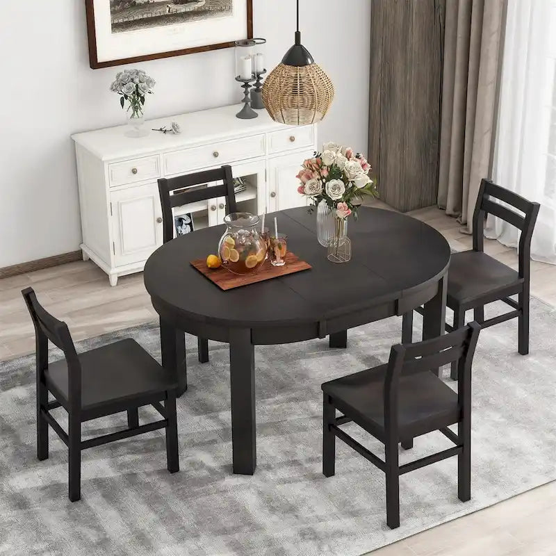 Merax Farmhouse 5-Piece Extendable Round Dining Table Set