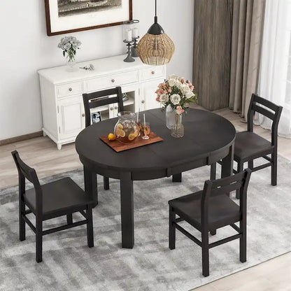 Merax Farmhouse 5-Piece Extendable Round Dining Table Set