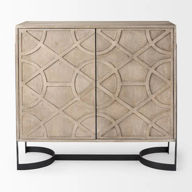 Rivien Light Brown Solid Wood with Black Metal Frame 2 Door Accent Cabinet