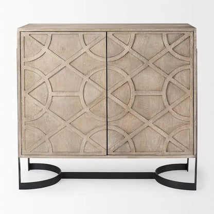 Rivien Light Brown Solid Wood with Black Metal Frame 2 Door Accent Cabinet