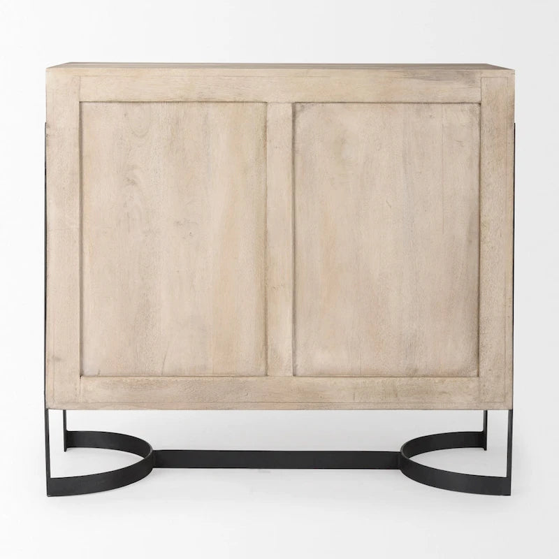 Rivien Light Brown Solid Wood with Black Metal Frame 2 Door Accent Cabinet