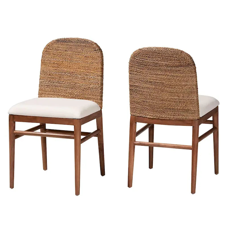 Nadim Modern Bohemian Natural Seagrass and Acacia Wood 2-Piece Dining Chair Set