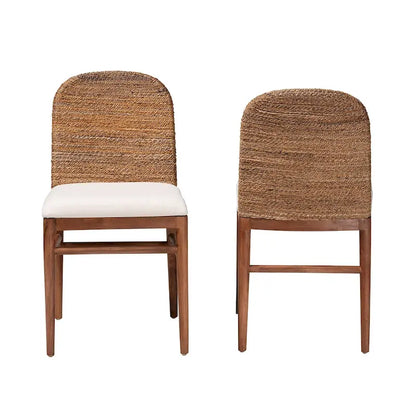 Nadim Modern Bohemian Natural Seagrass and Acacia Wood 2-Piece Dining Chair Set