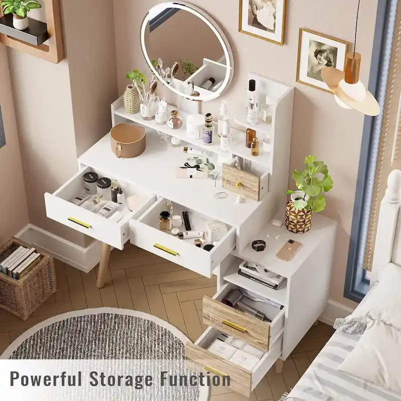 Makeup Vanity Desk 3 Color Touch Screen 5 Storage Drawers