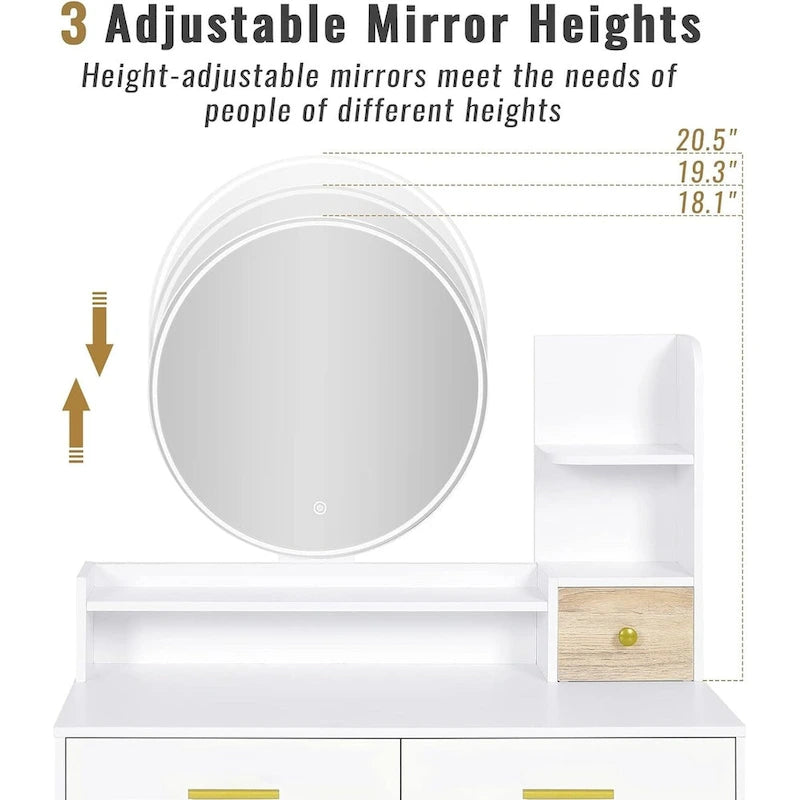 Makeup Vanity Desk 3 Color Touch Screen 5 Storage Drawers