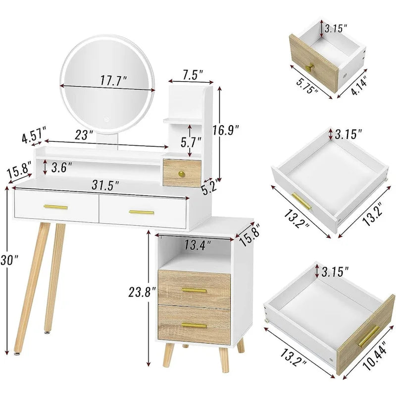 Makeup Vanity Desk 3 Color Touch Screen 5 Storage Drawers