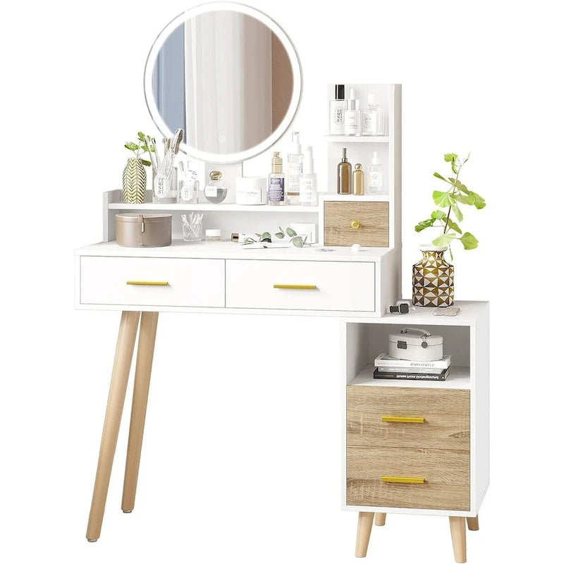 Makeup Vanity Desk 3 Color Touch Screen 5 Storage Drawers