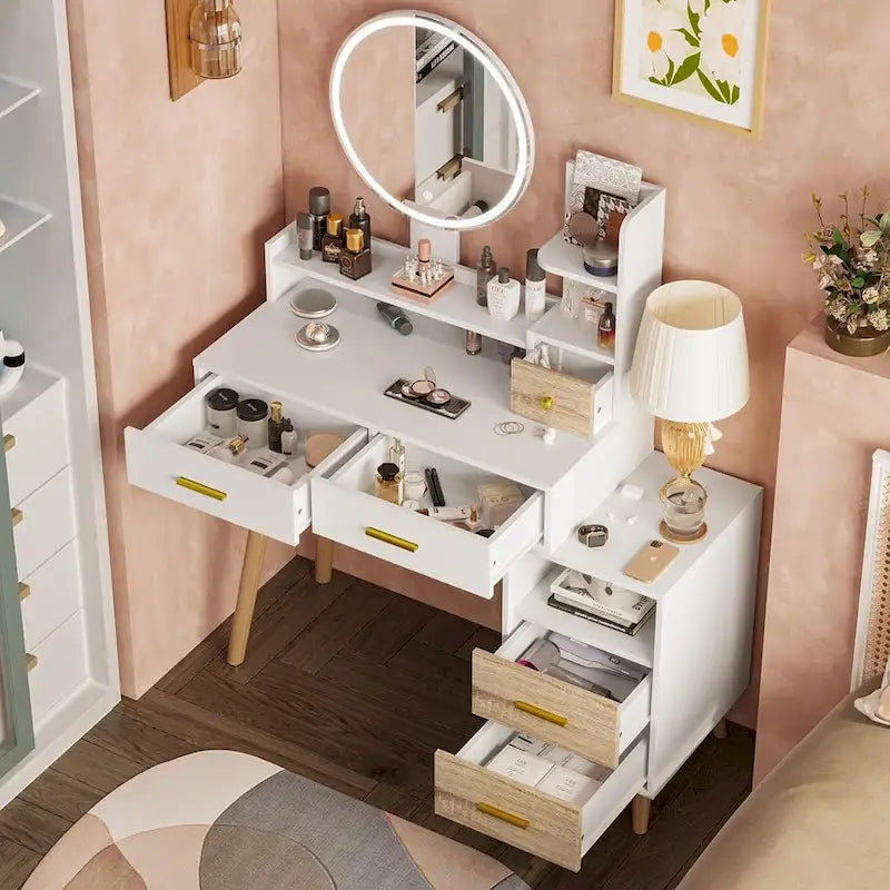 Makeup Vanity Desk 3 Color Touch Screen 5 Storage Drawers