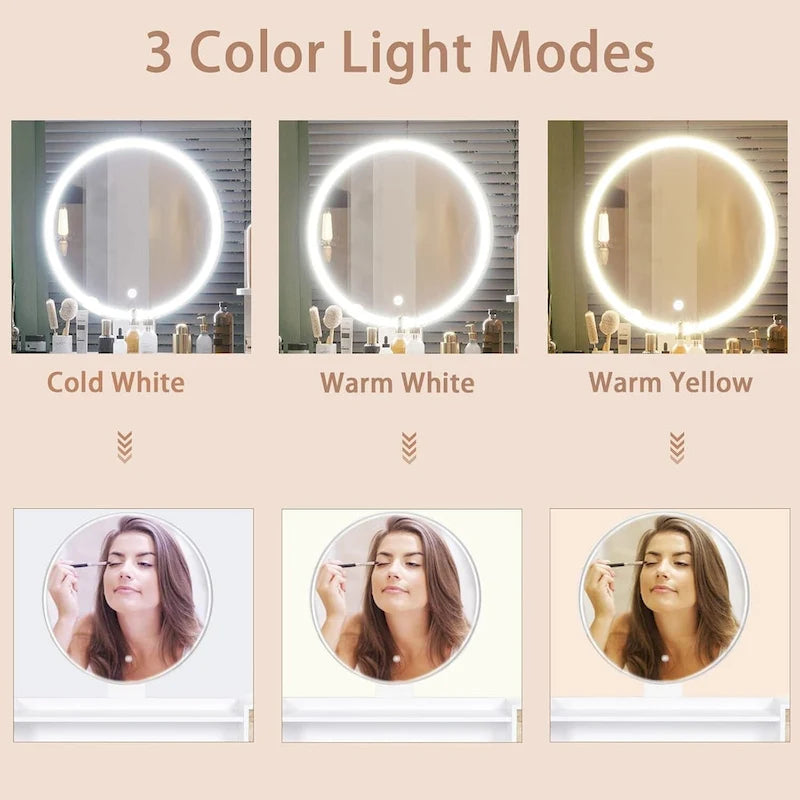 Makeup Vanity Desk 3 Color Touch Screen 5 Storage Drawers