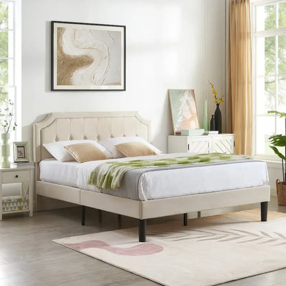 VECELO Upholstered Platform Bed frames with Adjustable Headboard