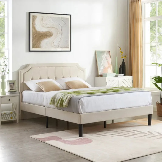 VECELO Upholstered Platform Bed frames with Adjustable Headboard