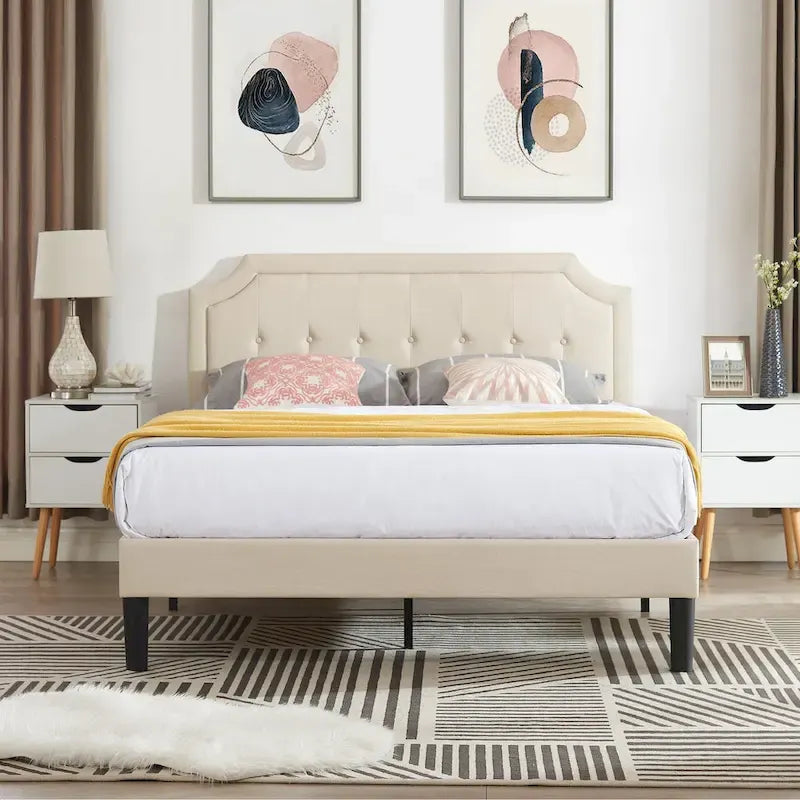 VECELO Upholstered Platform Bed frames with Adjustable Headboard