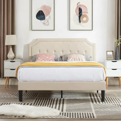 VECELO Upholstered Platform Bed frames with Adjustable Headboard