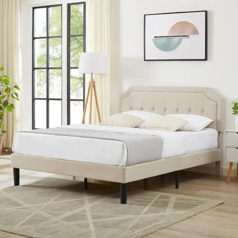 VECELO Upholstered Platform Bed frames with Adjustable Headboard