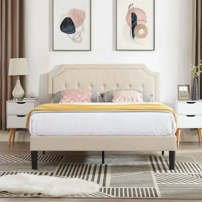 VECELO Upholstered Platform Bed frames with Adjustable Headboard