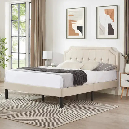 VECELO Upholstered Platform Bed frames with Adjustable Headboard