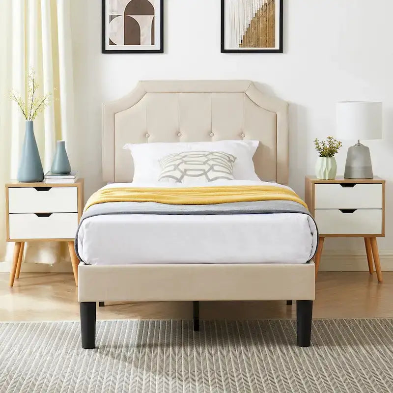 VECELO Upholstered Platform Bed frames with Adjustable Headboard
