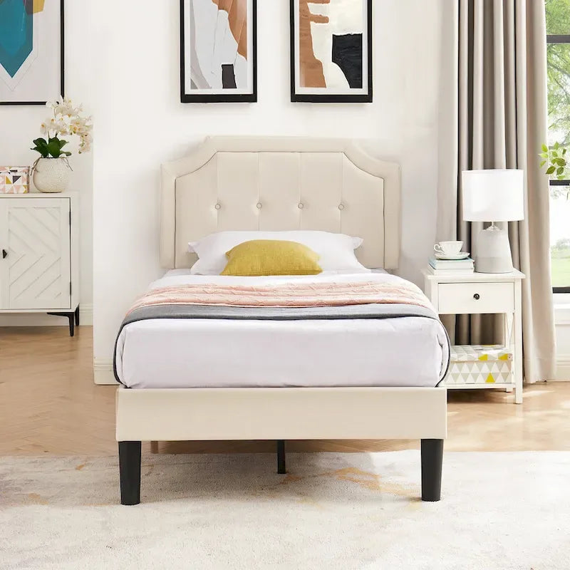 VECELO Upholstered Platform Bed frames with Adjustable Headboard