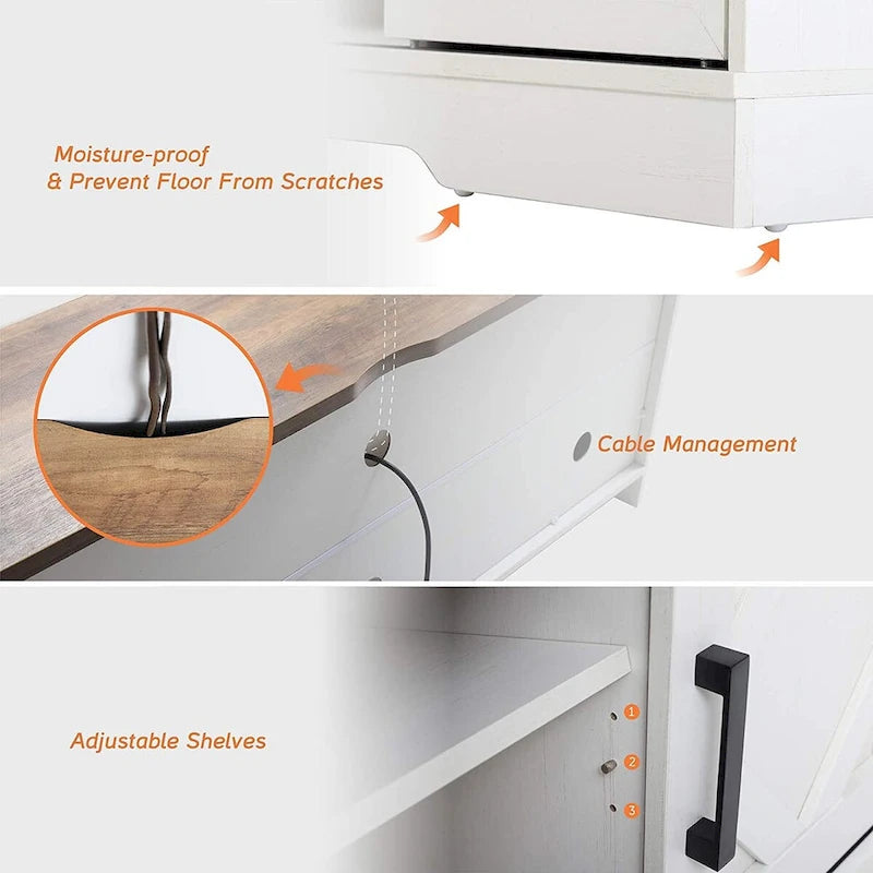 WAMPAT Farmhouse Sliding Barn Door TV Stand and Coffee Table Set of 2