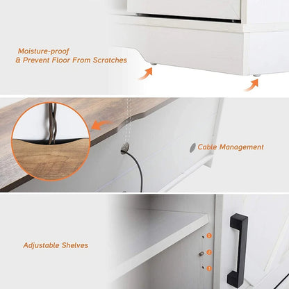 WAMPAT Farmhouse Sliding Barn Door TV Stand and Coffee Table Set of 2