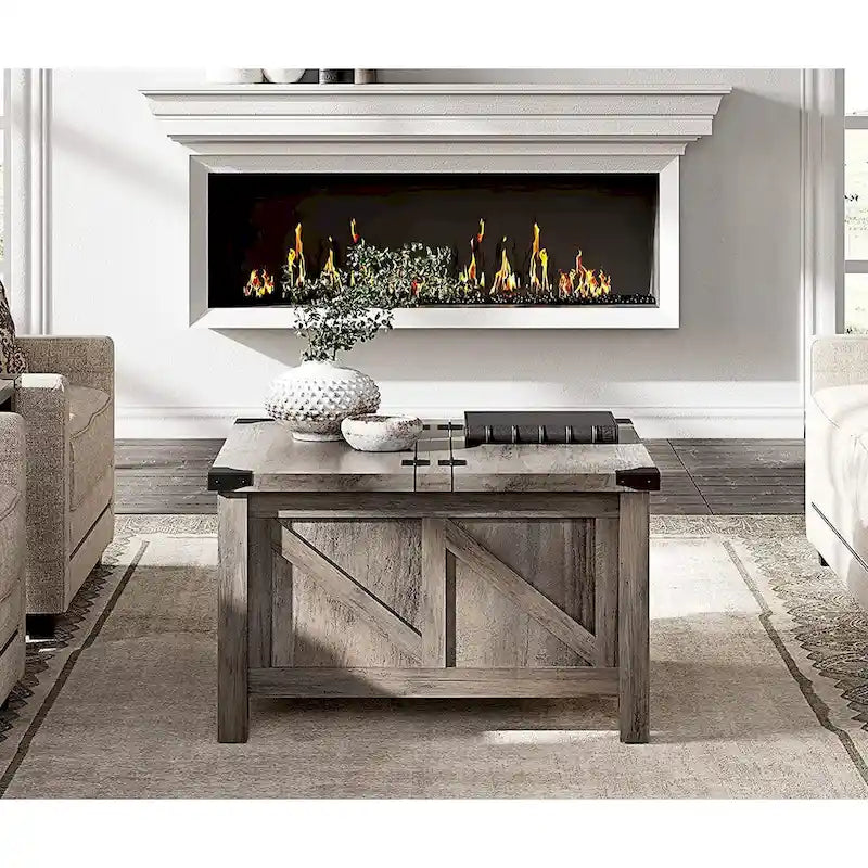 WAMPAT Farmhouse Sliding Barn Door TV Stand and Coffee Table Set of 2