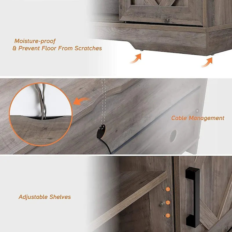 WAMPAT Farmhouse Sliding Barn Door TV Stand and Coffee Table Set of 2