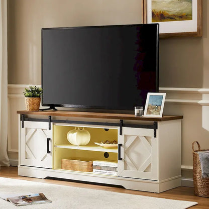WAMPAT Farmhouse Sliding Barn Door TV Stand and Coffee Table Set of 2