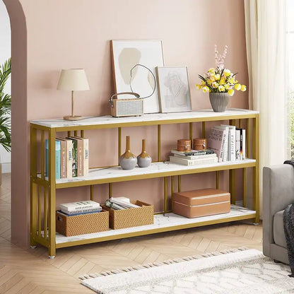 70.9 Console Table, 3 Tiers Sofa Table with Shelves,Brown