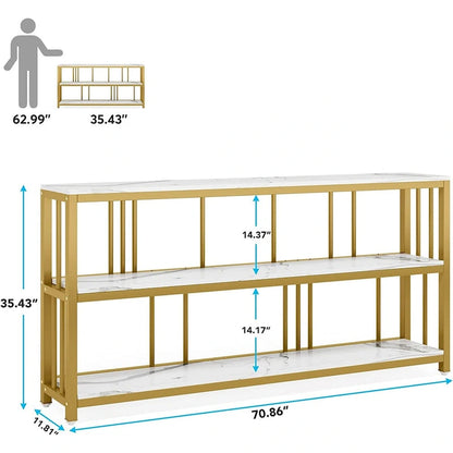 70.9 Console Table, 3 Tiers Sofa Table with Shelves,Brown