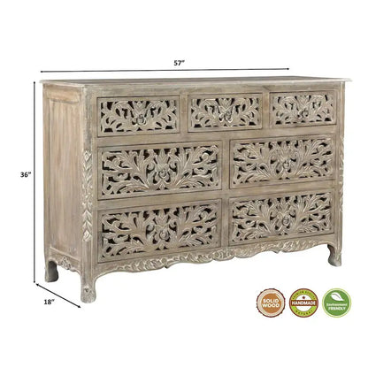 Florence Floral Carved Wood 7-Drawer Dresser